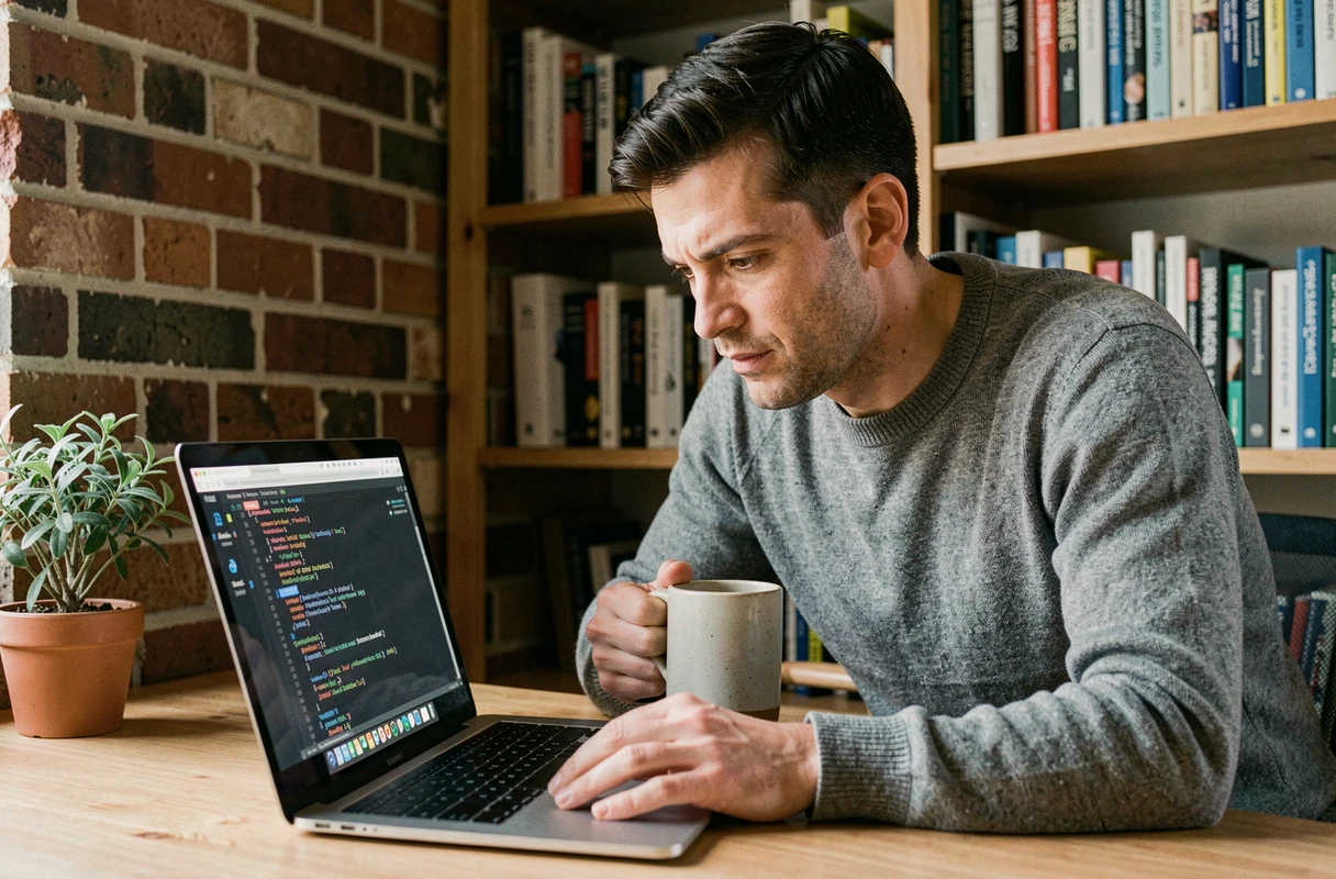Développeur travaillant sur le code VBA d'une macro Word dans un bureau à domicile