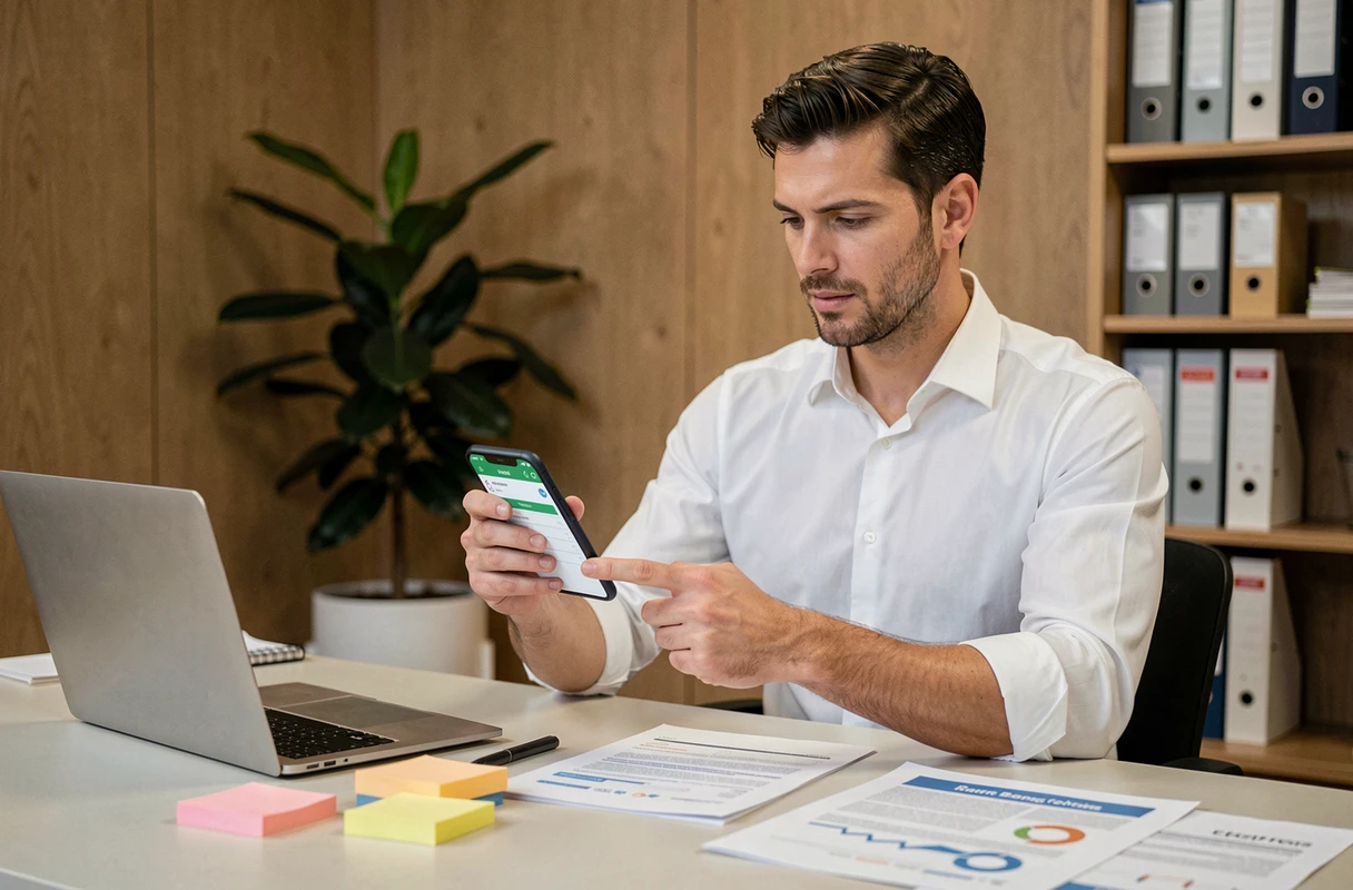 Homme d'affaires gérant les paramètres de sécurité de son smartphone professionnel