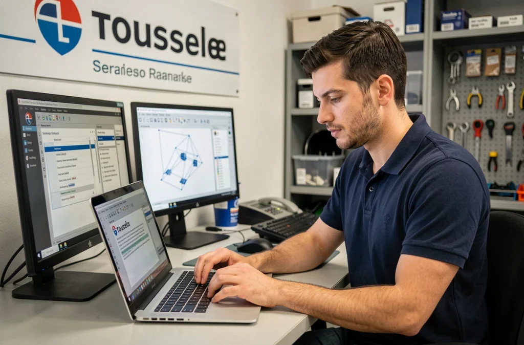 Technicien d'Améliorer Informatique diagnostiquant un ordinateur portable dans son atelier à Toulouse