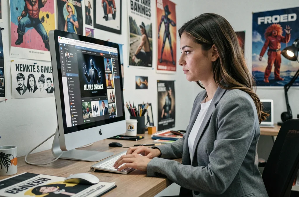 Spécialiste de Muse Informatique travaillant sur du contenu multimédia dans un studio créatif