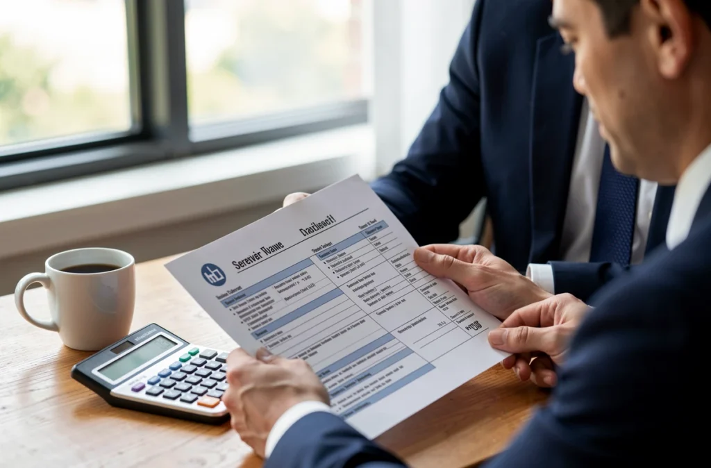 Dirigeant comparant plusieurs devis de prestations SEO sur un bureau
